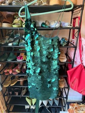 Anthropologie Green Sequin Mini Dress